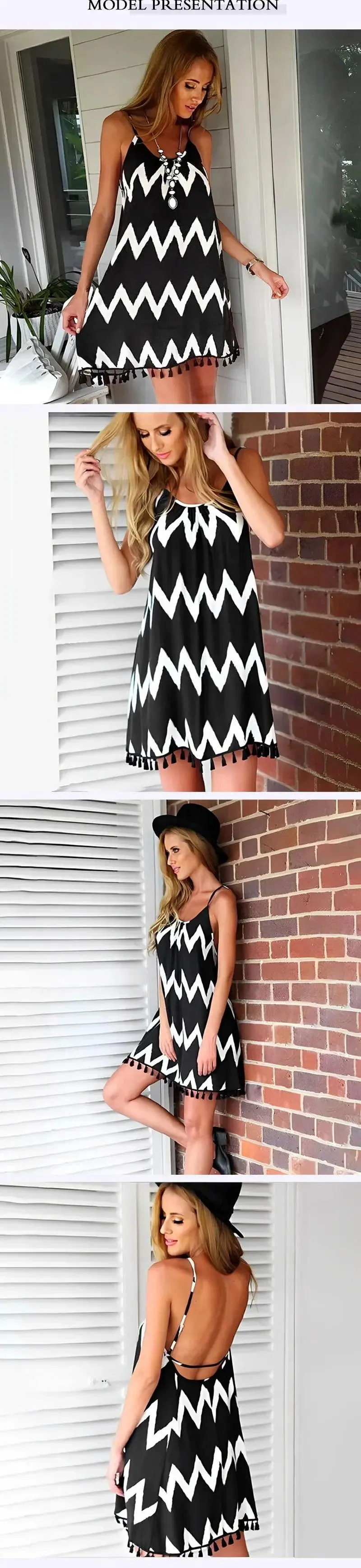 2025 Summer New Women's Loose Dress Ripple Fringe Strap Beach Dress