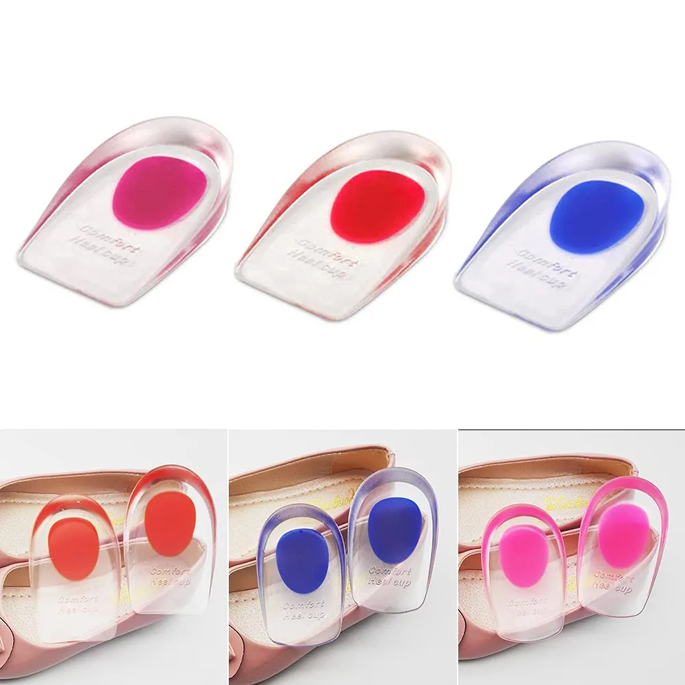 3 Pairs Silicone Gel Heel Cups, PUDSIRN Plantar Fasciitis Inserts Pads Gel Heel Cushions for Heel Pain Bone Spurs Pain, Silicone Shoe Inserts Clear for Women Men (3 Colors) (Small) Small