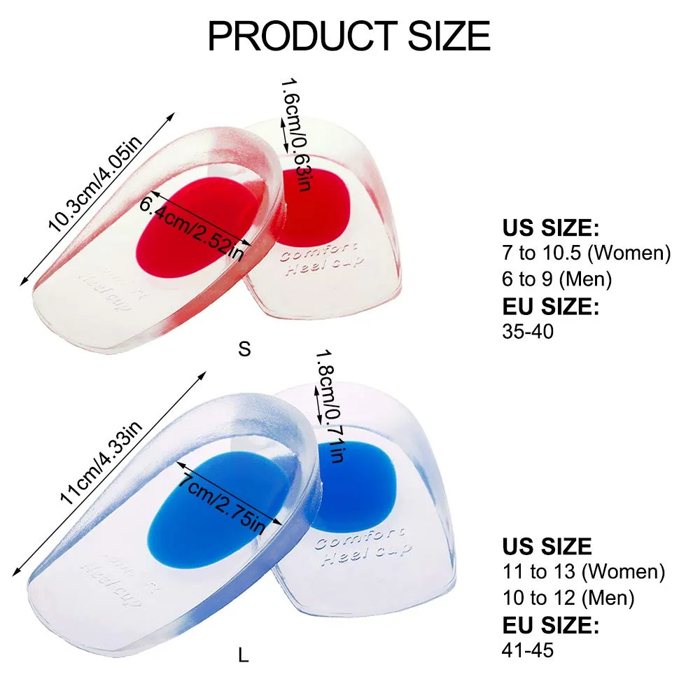 3 Pairs Silicone Gel Heel Cups, PUDSIRN Plantar Fasciitis Inserts Pads Gel Heel Cushions for Heel Pain Bone Spurs Pain, Silicone Shoe Inserts Clear for Women Men (3 Colors) (Small) Small