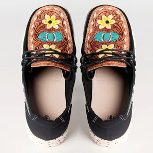 American Darling ADFT133BK5 Hand tooled carved genuine leather trim lightweight shoe footwear slip on
