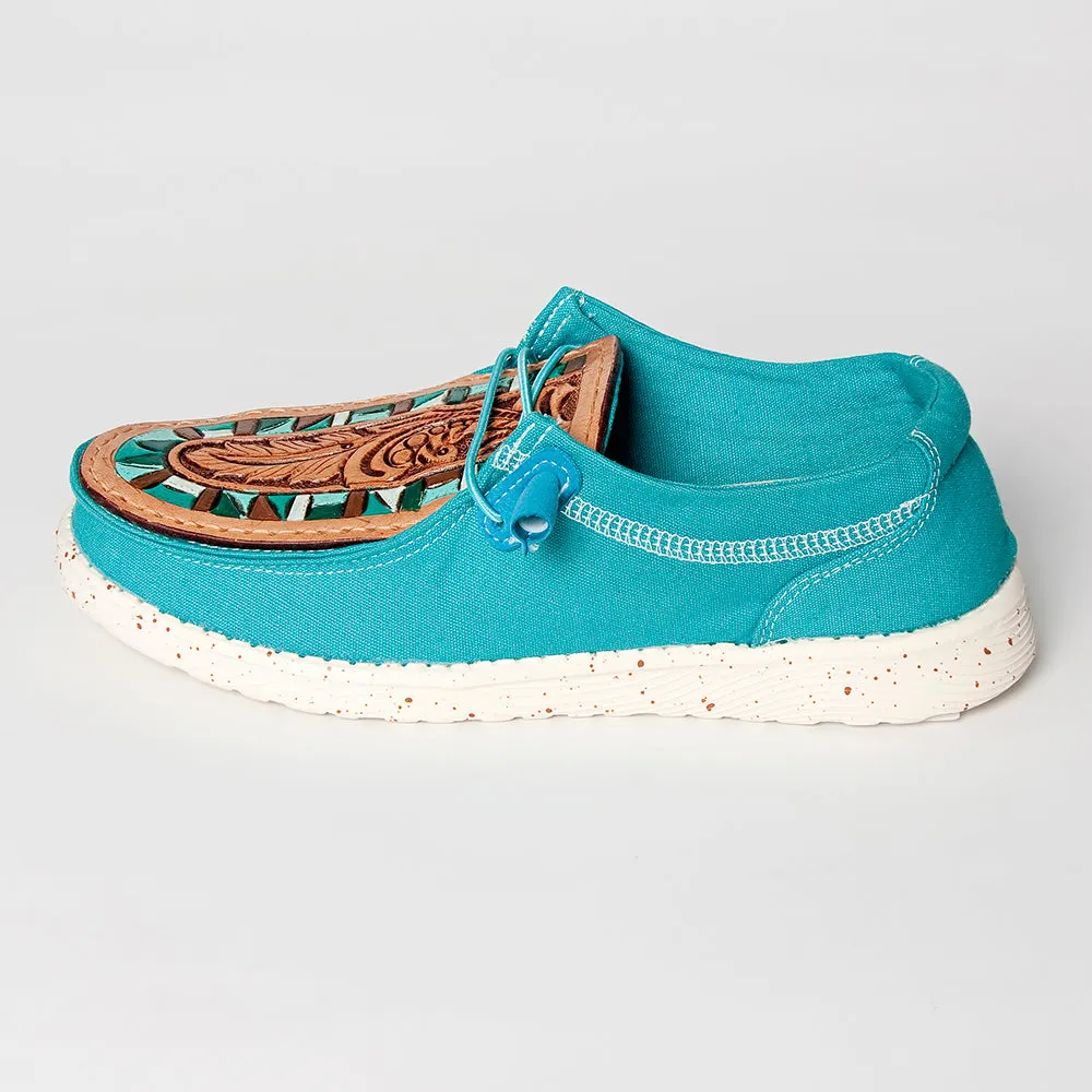 American Darling ADFT133TR8 Hand tooled carved genuine leather trim lightweight shoe footwear slip on