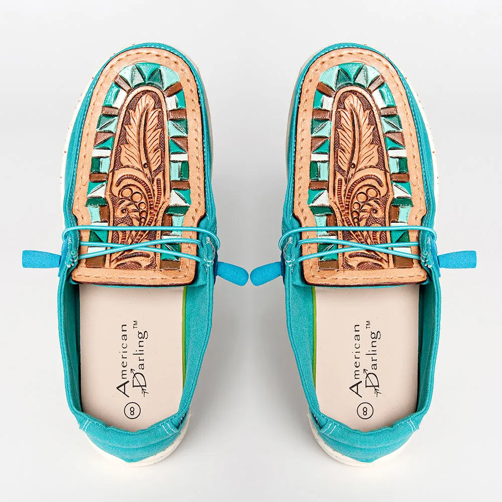 American Darling ADFT133TR8 Hand tooled carved genuine leather trim lightweight shoe footwear slip on