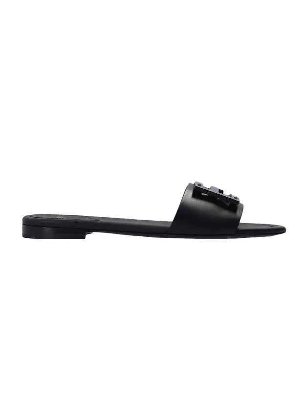 Baguette FF Logo Leather Slippers Black