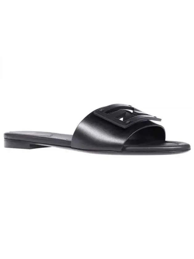 Baguette FF Logo Leather Slippers Black