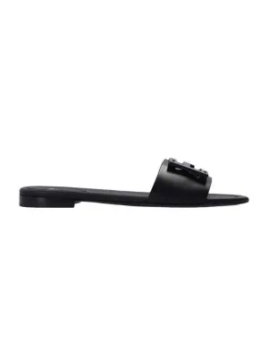 Baguette FF Logo Leather Slippers Black