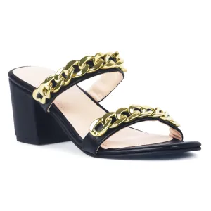Black Block Heel Slide Sandals