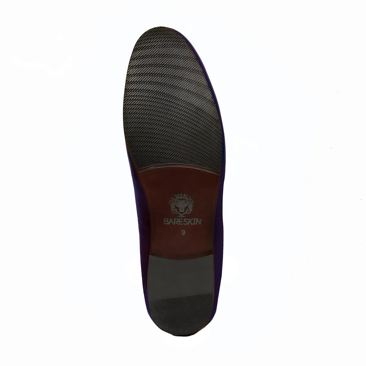 Blue Italian Velvet Slip-On Shoes with Floral Pattern Silver Handmade Zardosi For Men By Brune & Bareskin