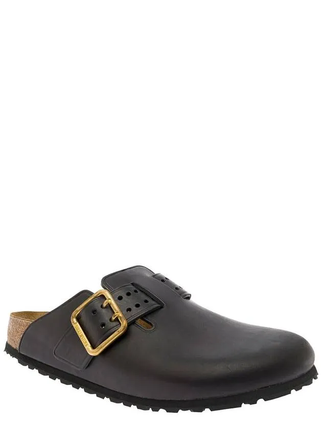 'Boston Bold' Black Mules With Maxi Buckle In Leather Man