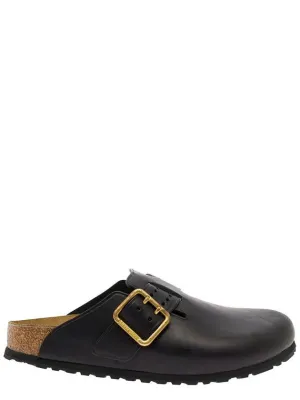 'Boston Bold' Black Mules With Maxi Buckle In Leather Man