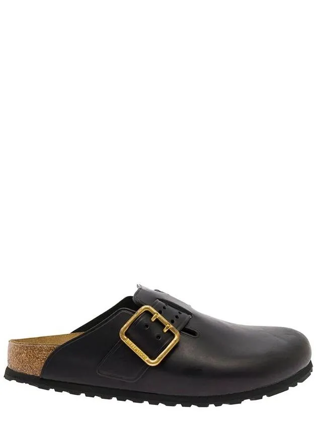 'Boston Bold' Black Mules With Maxi Buckle In Leather Man