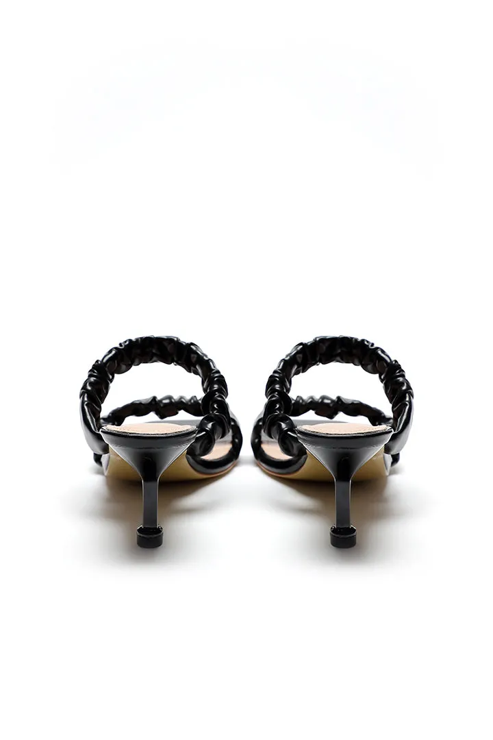 Choice Ruched Double Strap Mules Slides Sandals Black