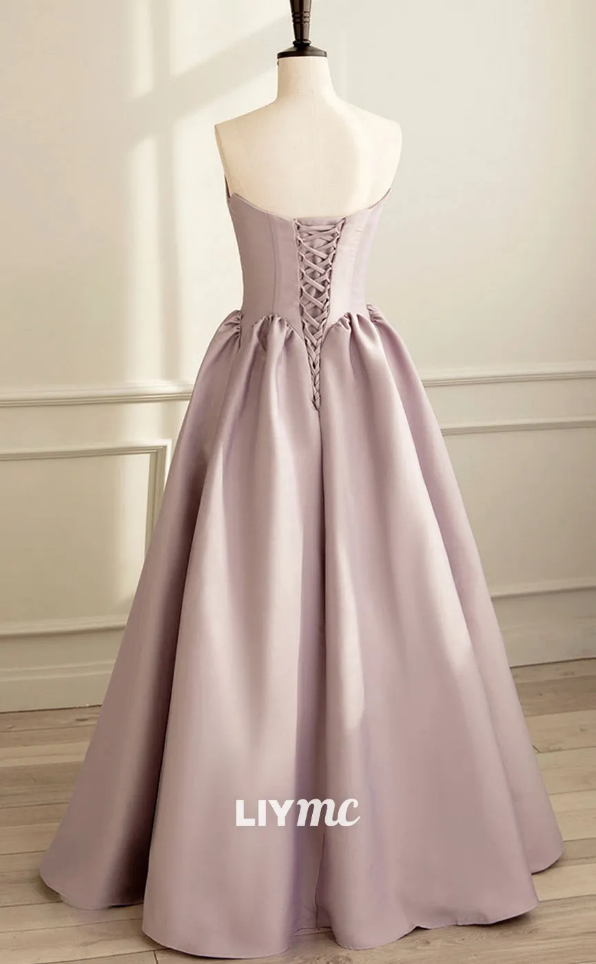 LP1922 - Simple A-line Satin Pink Long Prom Dress, Formal Bridesmaid Dress