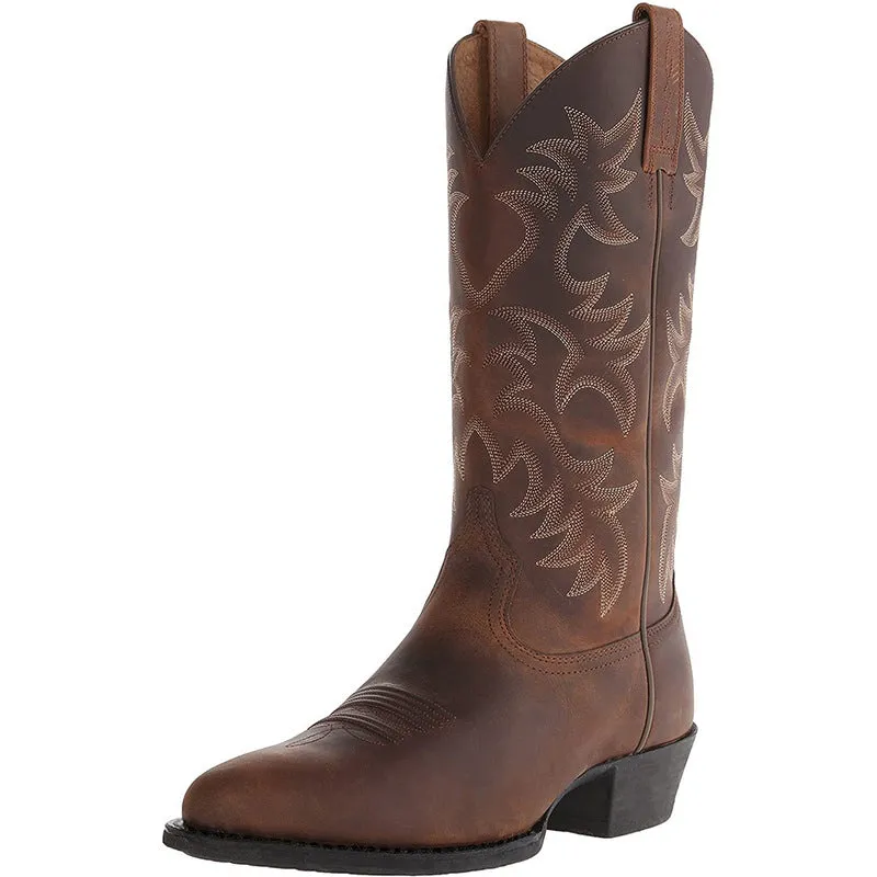 Men's Middle Tube Cowboy Unisex Biker Boots Embroidery Western Boots Shoes