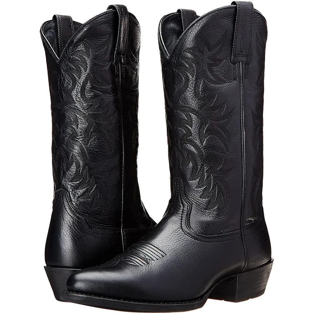 Men's Middle Tube Cowboy Unisex Biker Boots Embroidery Western Boots Shoes