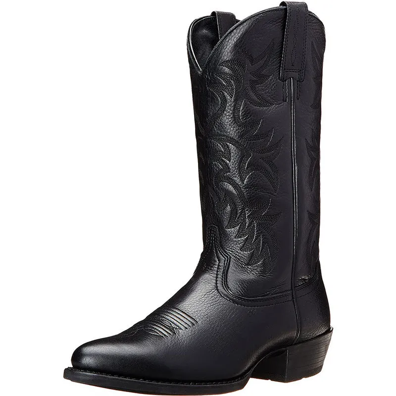 Men's Middle Tube Cowboy Unisex Biker Boots Embroidery Western Boots Shoes