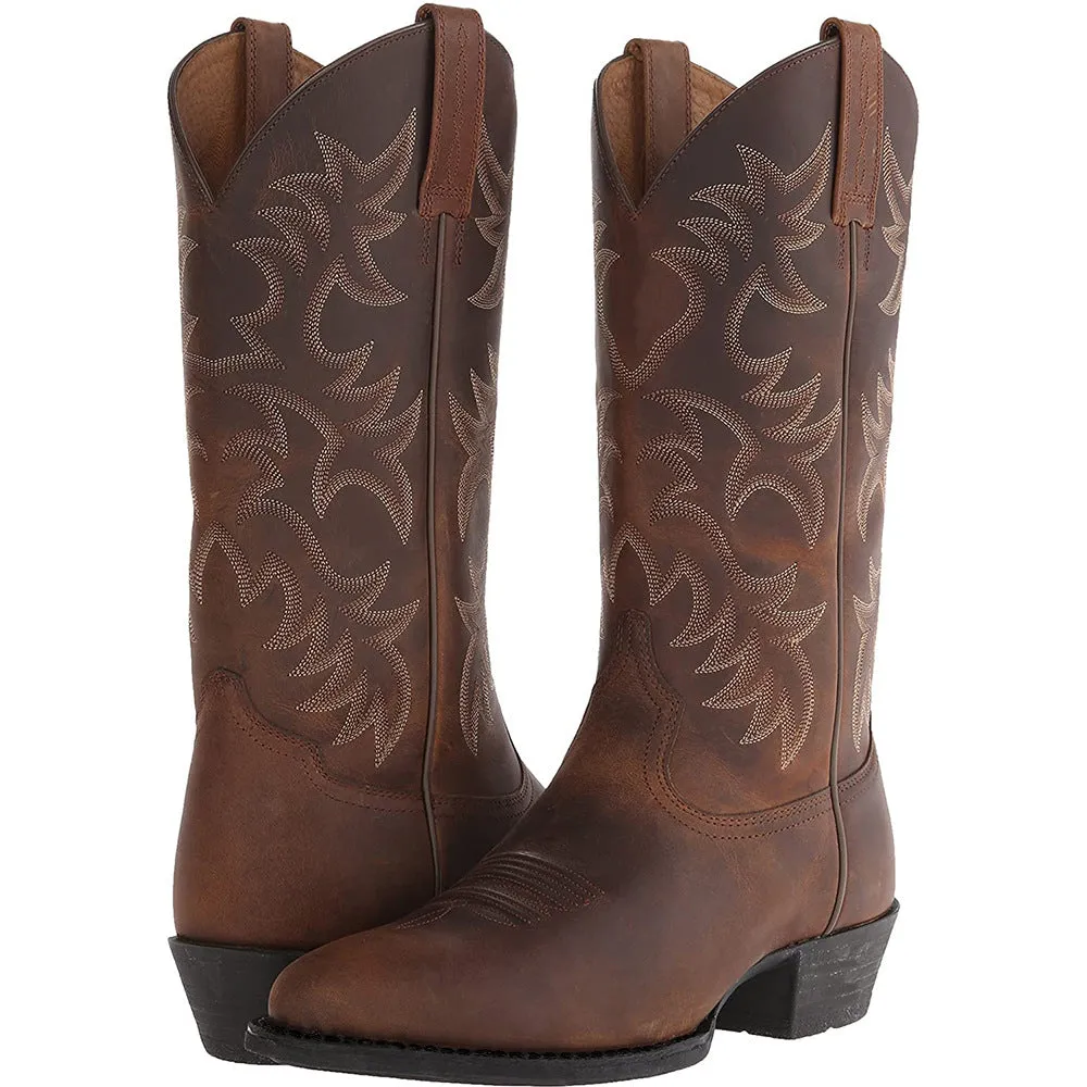 Men's Middle Tube Cowboy Unisex Biker Boots Embroidery Western Boots Shoes