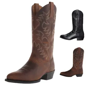 Men's Middle Tube Cowboy Unisex Biker Boots Embroidery Western Boots Shoes