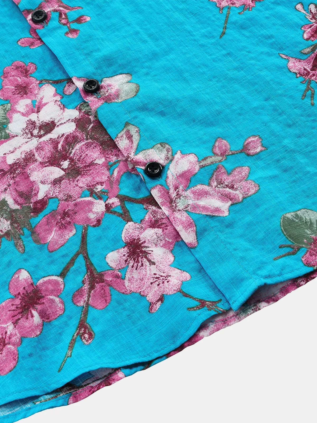 Men's Summer Breathable Cotton Floral Holiday Short Sleeve Hawaiian Shirt