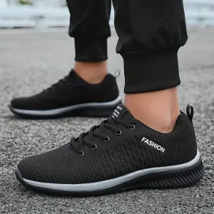 NEW Men's Mesh Lace-up Sneakers - Athletic Shoes - Shock-absorbing And Breathable, Black & Grey, Sz 9, Retails $109 