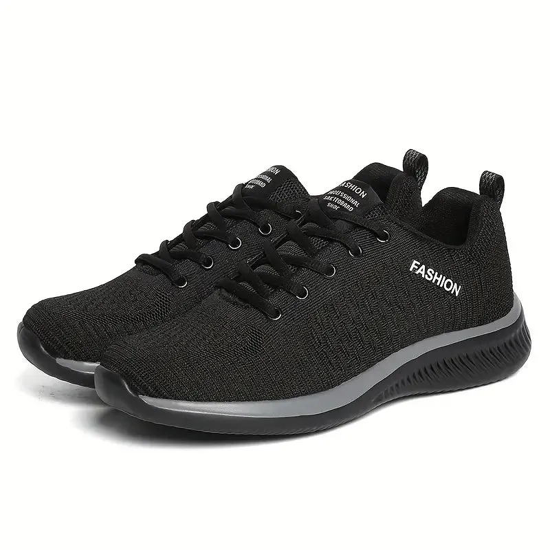 NEW Men's Mesh Lace-up Sneakers - Athletic Shoes - Shock-absorbing And Breathable, Black & Grey, Sz 9, Retails $109 