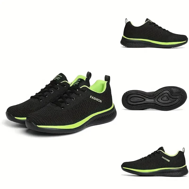 NEW Men's Mesh Lace-up Sneakers - Athletic Shoes - Shock-absorbing And Breathable, Black & Grey, Sz 9, Retails $109 