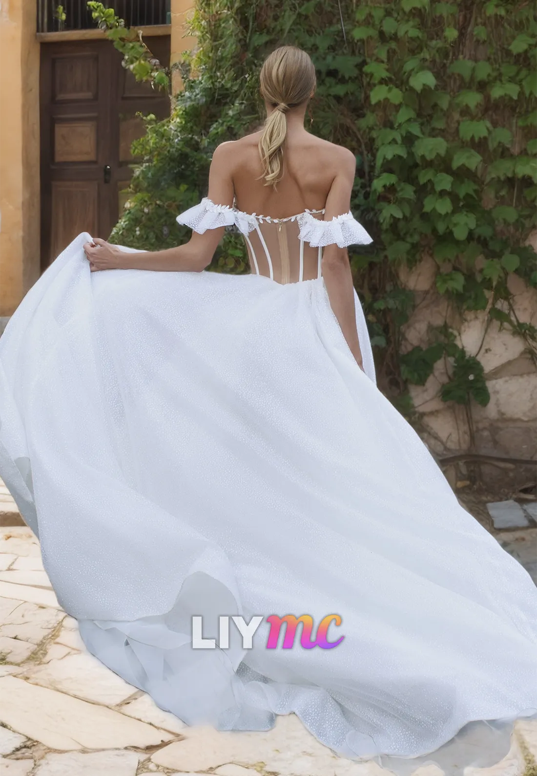 Off-Shoulder Strapless Pleated A-Line Wedding Dress
