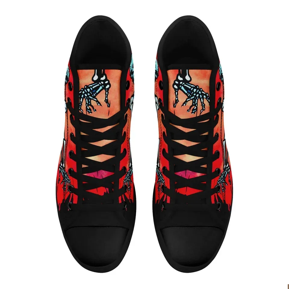 Personalized Gothic Hight Top Sneakers, Custom Skull Fashion Shoes, Mystic Goth Walking Shoes