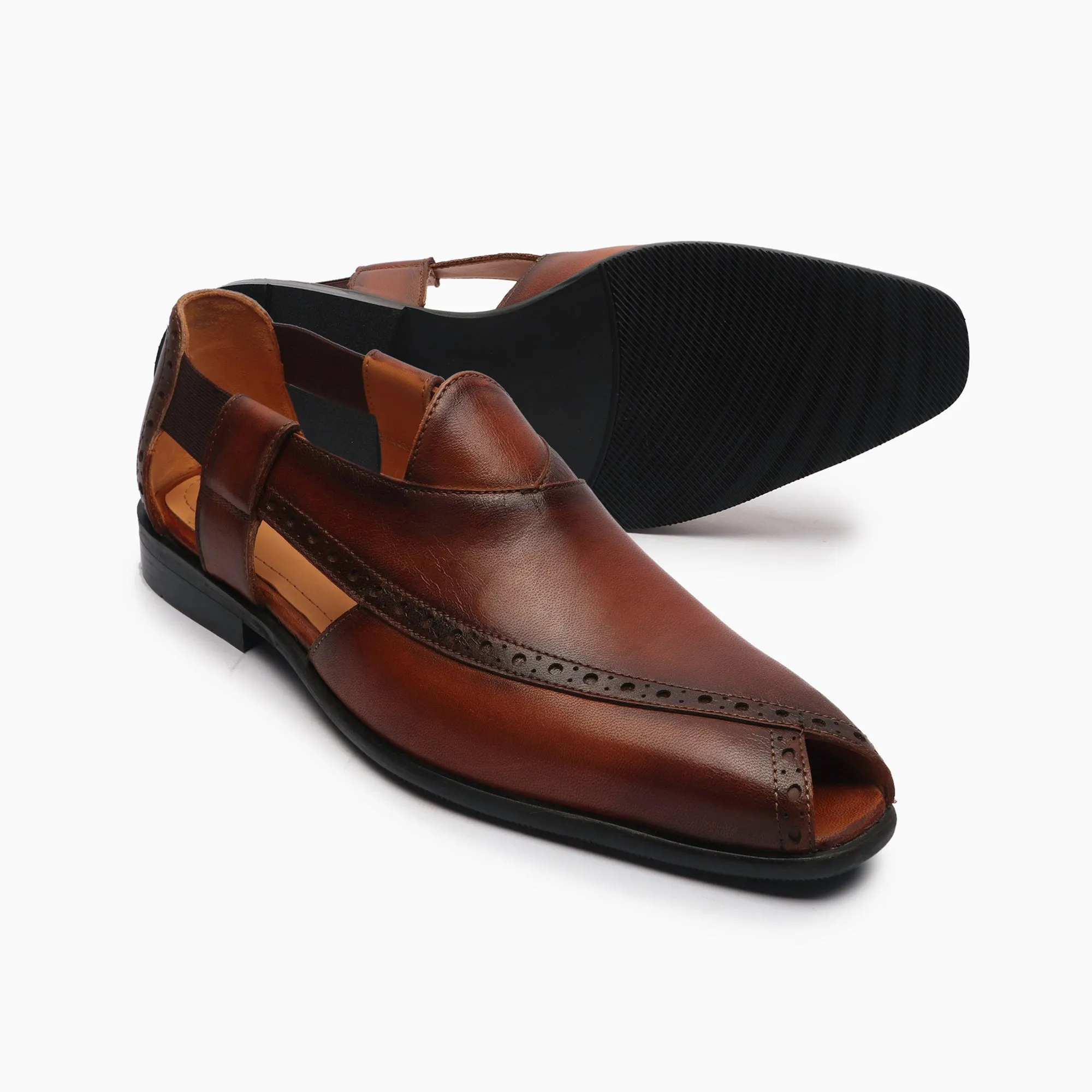 Peshawari Slip Ons With Punch Detail