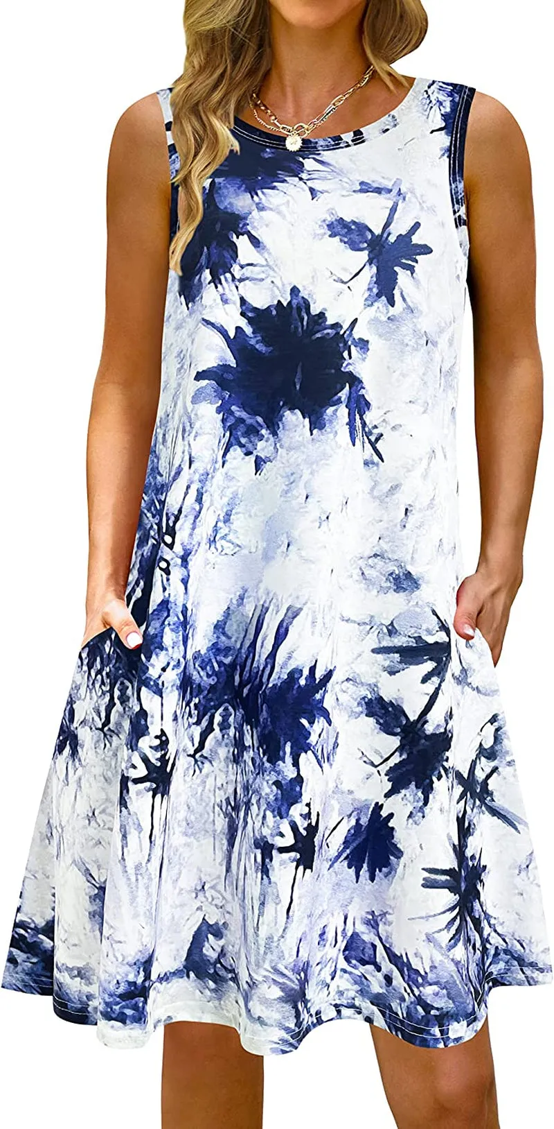 Summer Casual Tshirt Dresses for Women Swing Sun Dress Beach Swimsuit Cover Ups with Pockets