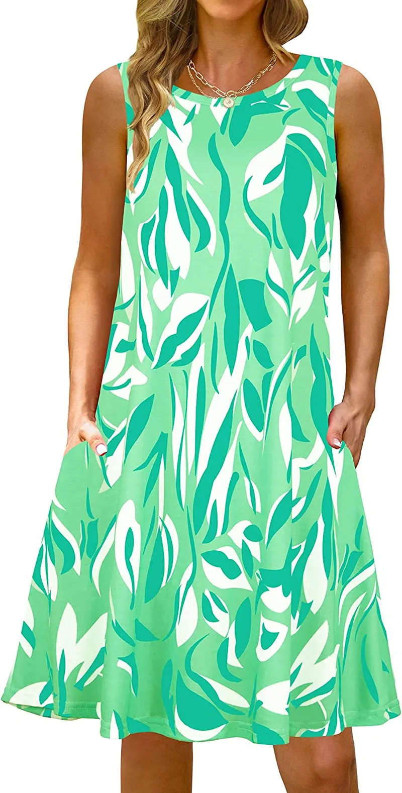 Summer Casual Tshirt Dresses for Women Swing Sun Dress Beach Swimsuit Cover Ups with Pockets