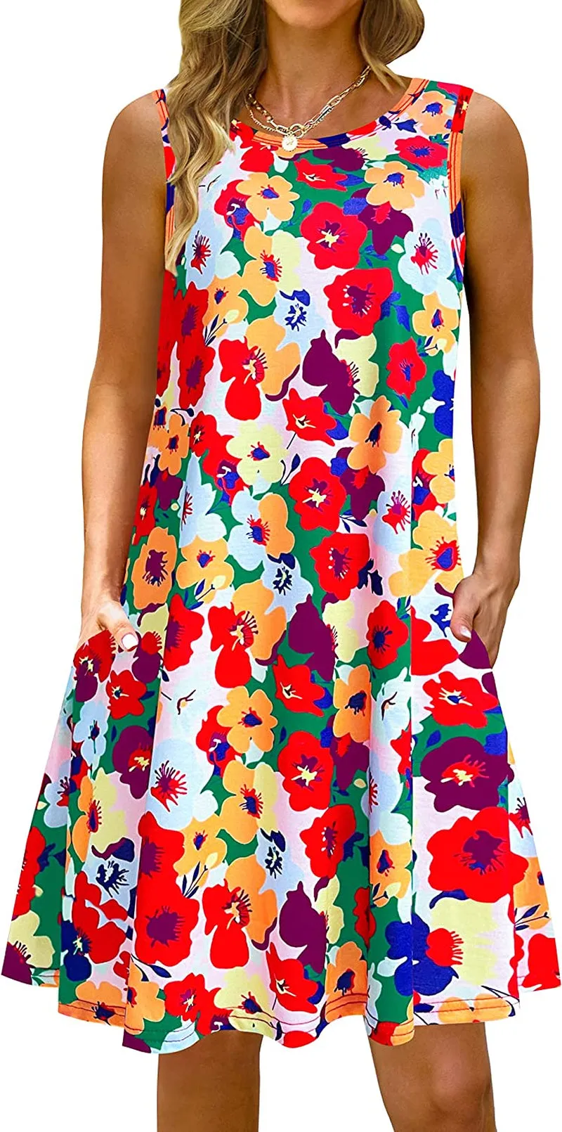 Summer Casual Tshirt Dresses for Women Swing Sun Dress Beach Swimsuit Cover Ups with Pockets