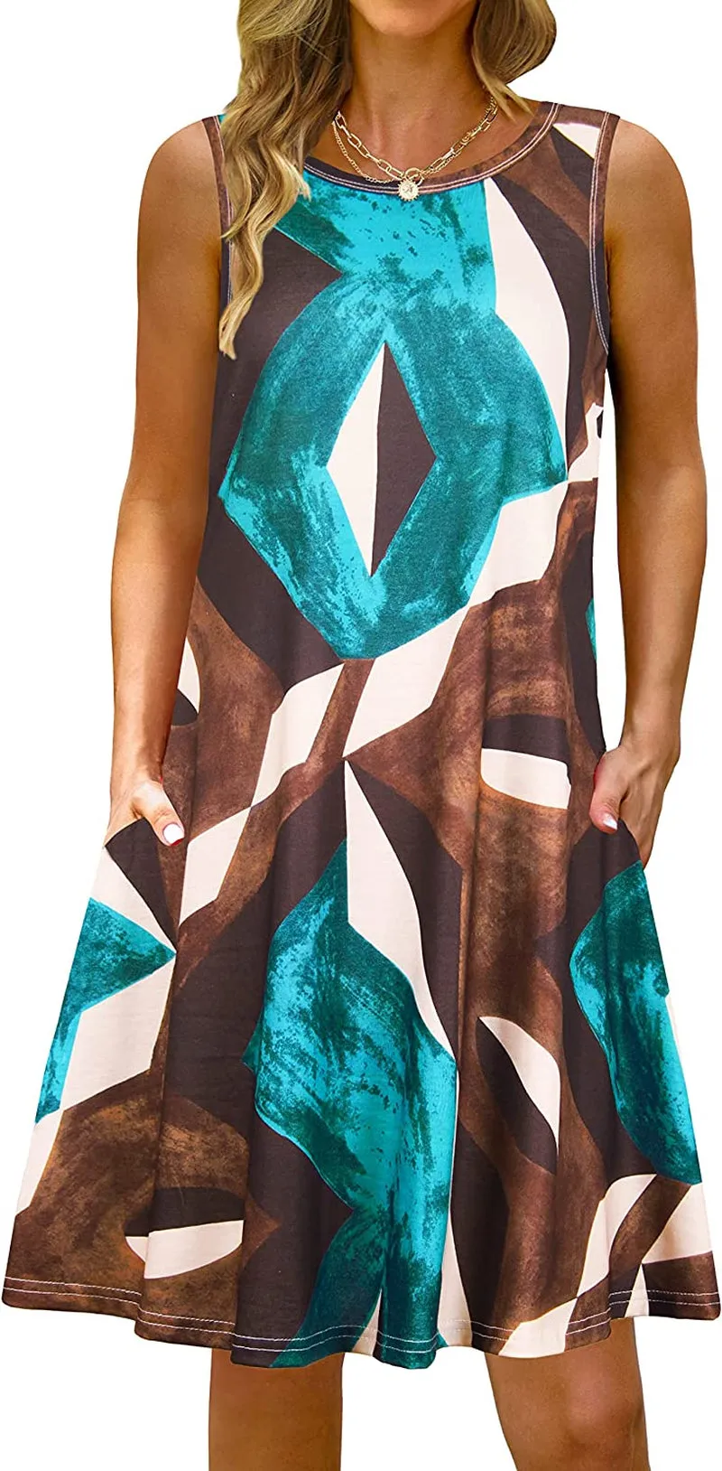 Summer Casual Tshirt Dresses for Women Swing Sun Dress Beach Swimsuit Cover Ups with Pockets