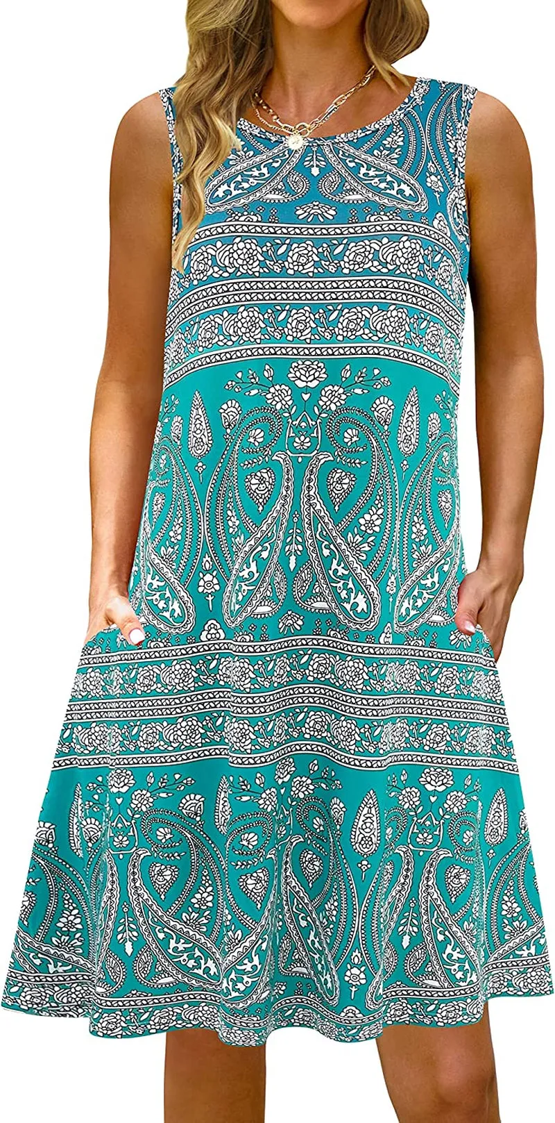 Summer Casual Tshirt Dresses for Women Swing Sun Dress Beach Swimsuit Cover Ups with Pockets