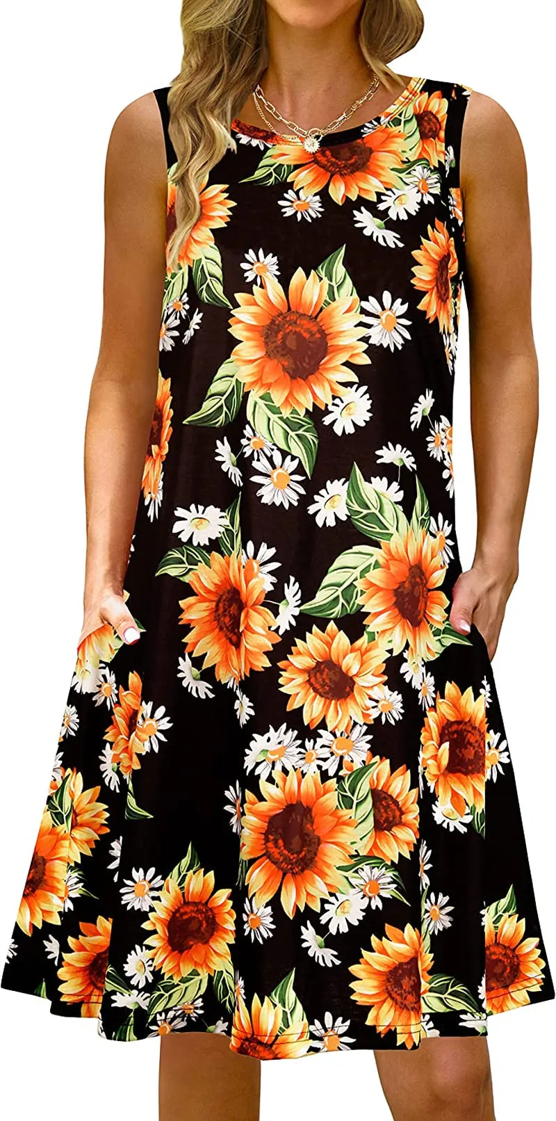 Summer Casual Tshirt Dresses for Women Swing Sun Dress Beach Swimsuit Cover Ups with Pockets