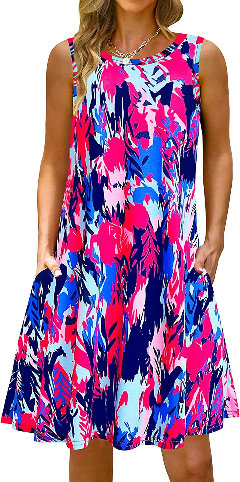 Summer Casual Tshirt Dresses for Women Swing Sun Dress Beach Swimsuit Cover Ups with Pockets
