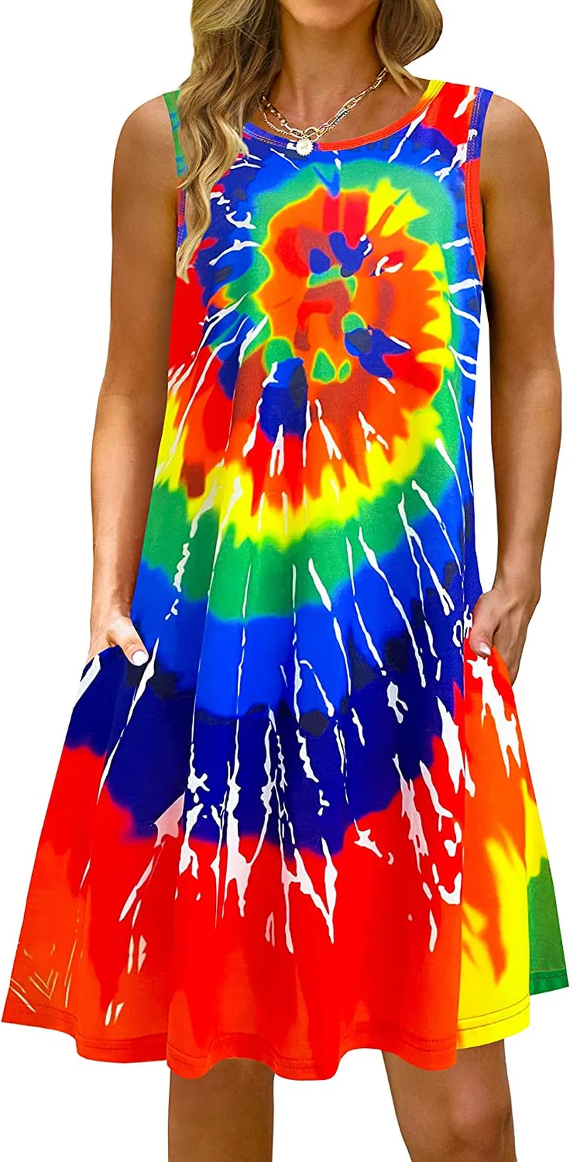 Summer Casual Tshirt Dresses for Women Swing Sun Dress Beach Swimsuit Cover Ups with Pockets