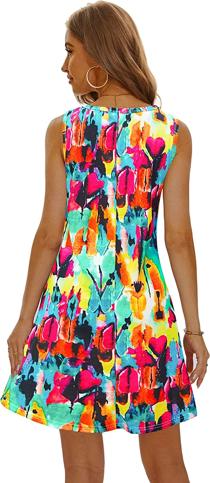 Summer Casual Tshirt Dresses for Women Swing Sun Dress Beach Swimsuit Cover Ups with Pockets