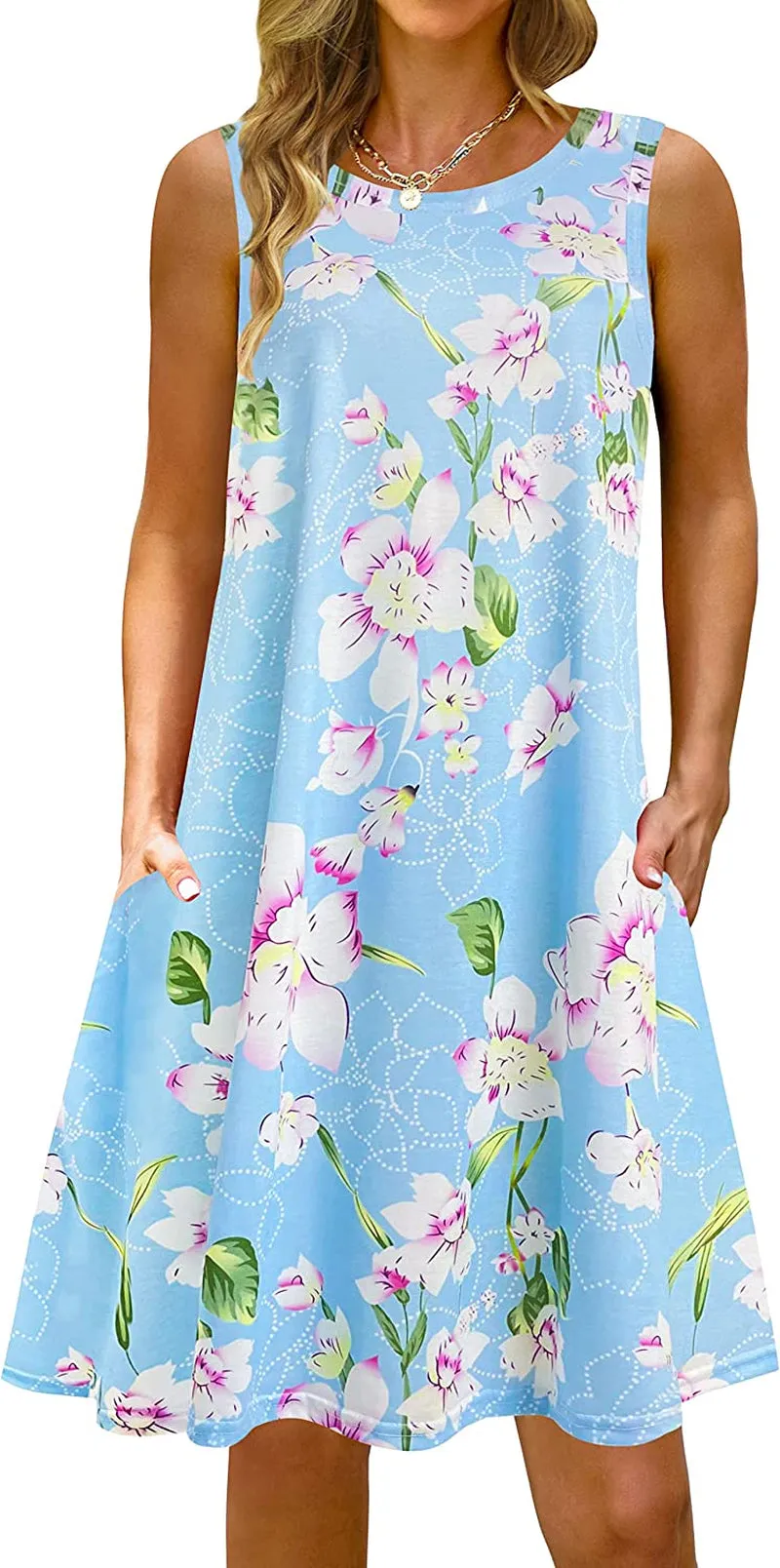 Summer Casual Tshirt Dresses for Women Swing Sun Dress Beach Swimsuit Cover Ups with Pockets