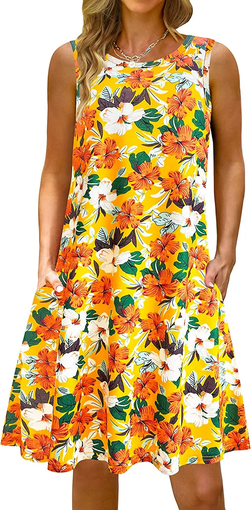 Summer Casual Tshirt Dresses for Women Swing Sun Dress Beach Swimsuit Cover Ups with Pockets