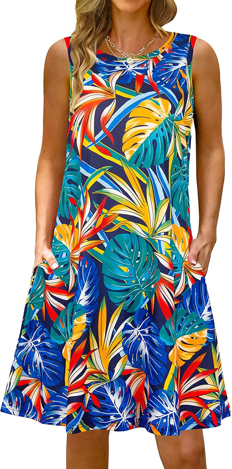 Summer Casual Tshirt Dresses for Women Swing Sun Dress Beach Swimsuit Cover Ups with Pockets