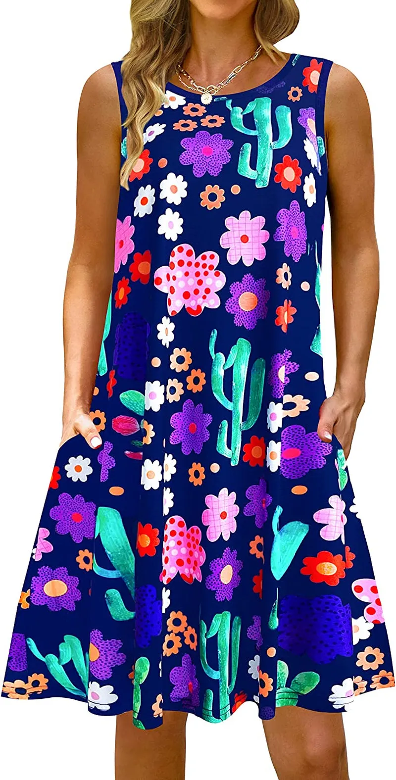 Summer Casual Tshirt Dresses for Women Swing Sun Dress Beach Swimsuit Cover Ups with Pockets
