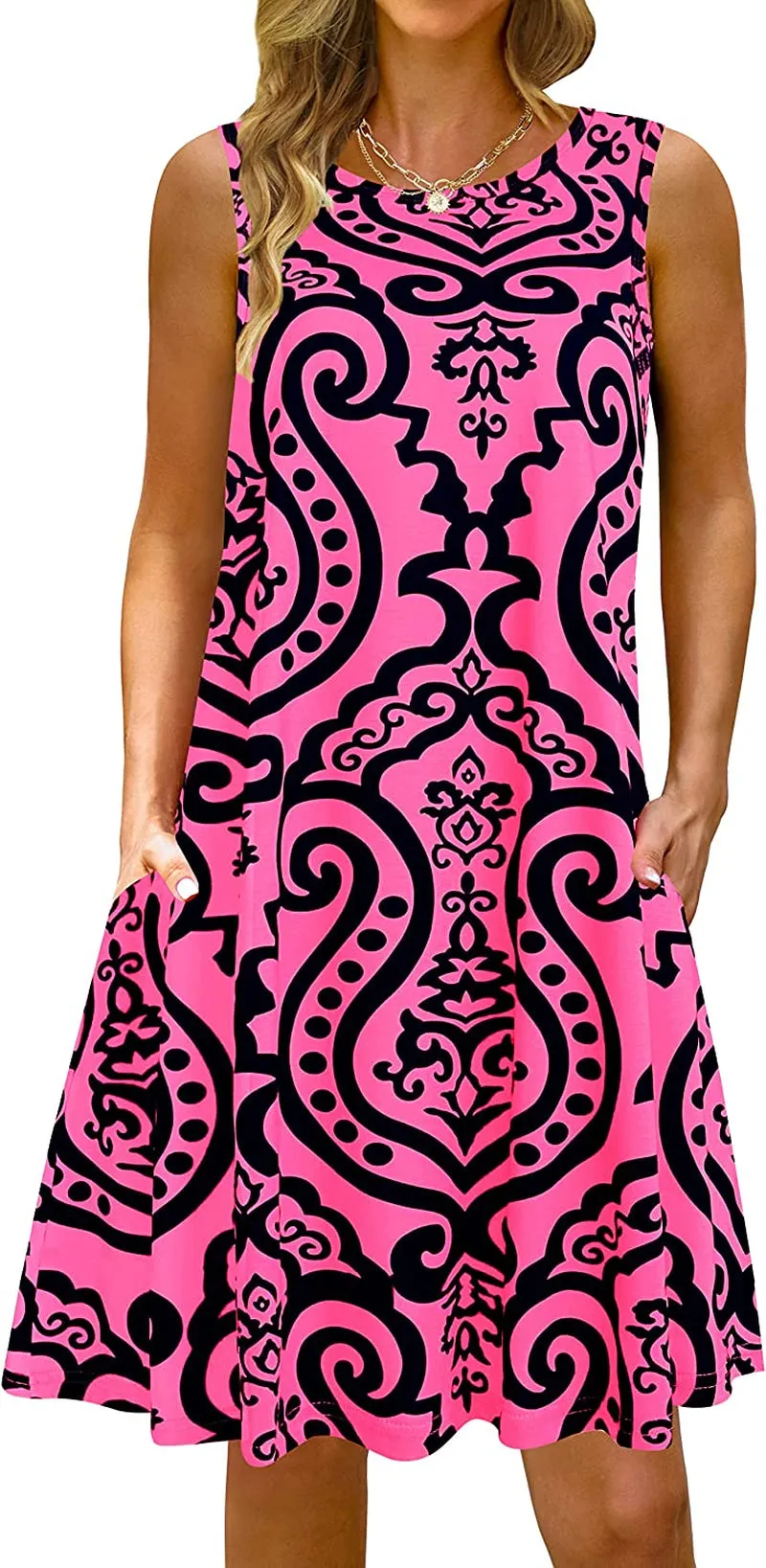 Summer Casual Tshirt Dresses for Women Swing Sun Dress Beach Swimsuit Cover Ups with Pockets