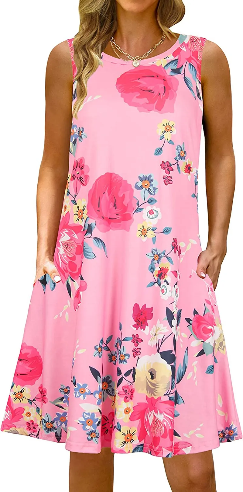 Summer Casual Tshirt Dresses for Women Swing Sun Dress Beach Swimsuit Cover Ups with Pockets