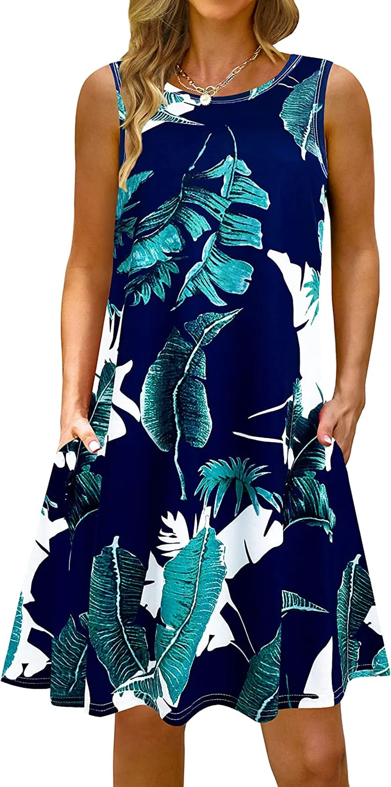Summer Casual Tshirt Dresses for Women Swing Sun Dress Beach Swimsuit Cover Ups with Pockets