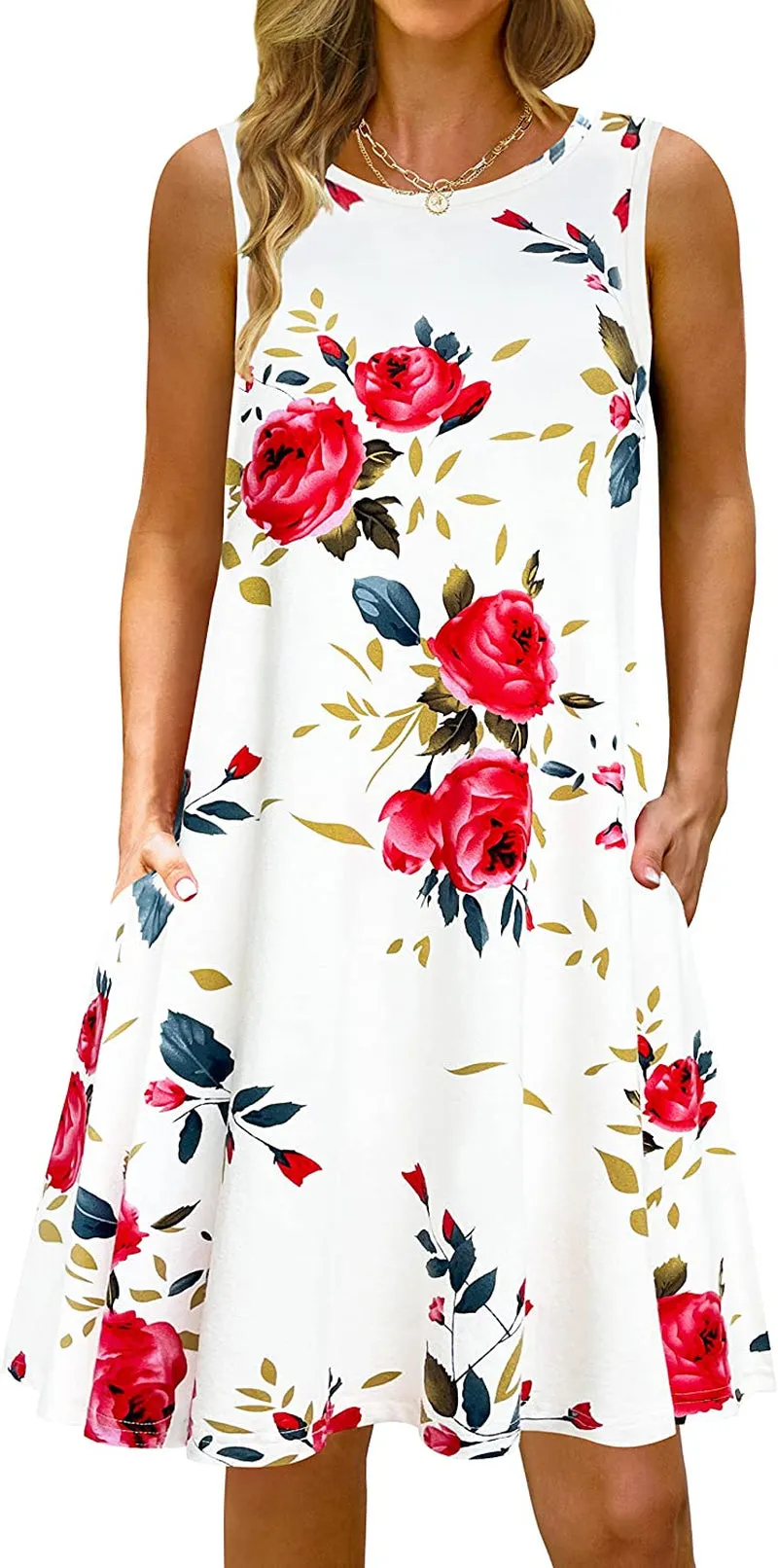 Summer Casual Tshirt Dresses for Women Swing Sun Dress Beach Swimsuit Cover Ups with Pockets