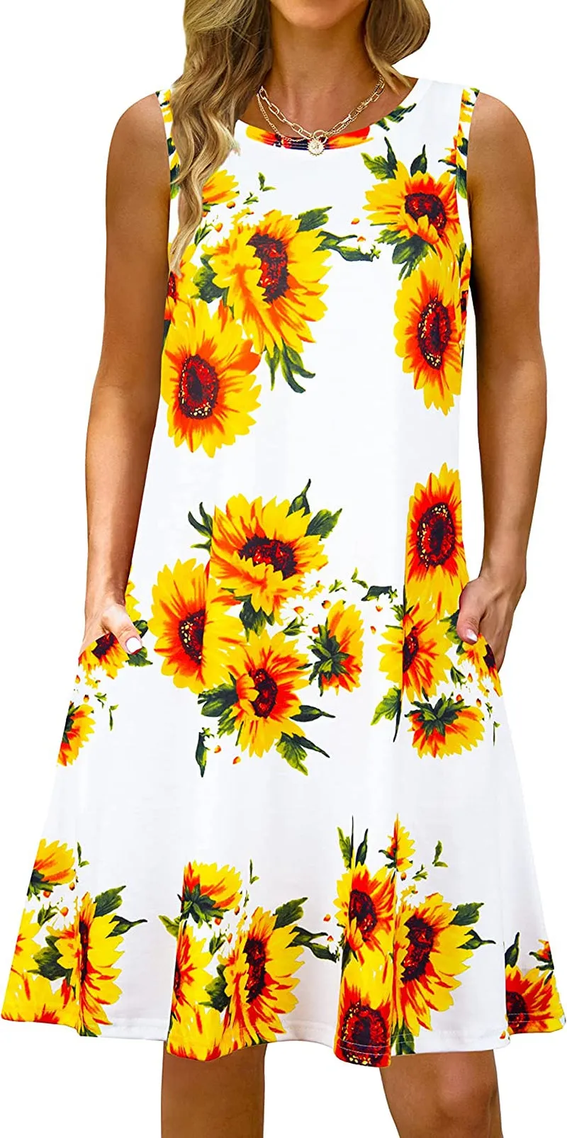 Summer Casual Tshirt Dresses for Women Swing Sun Dress Beach Swimsuit Cover Ups with Pockets