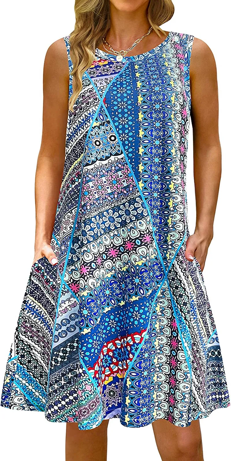 Summer Casual Tshirt Dresses for Women Swing Sun Dress Beach Swimsuit Cover Ups with Pockets
