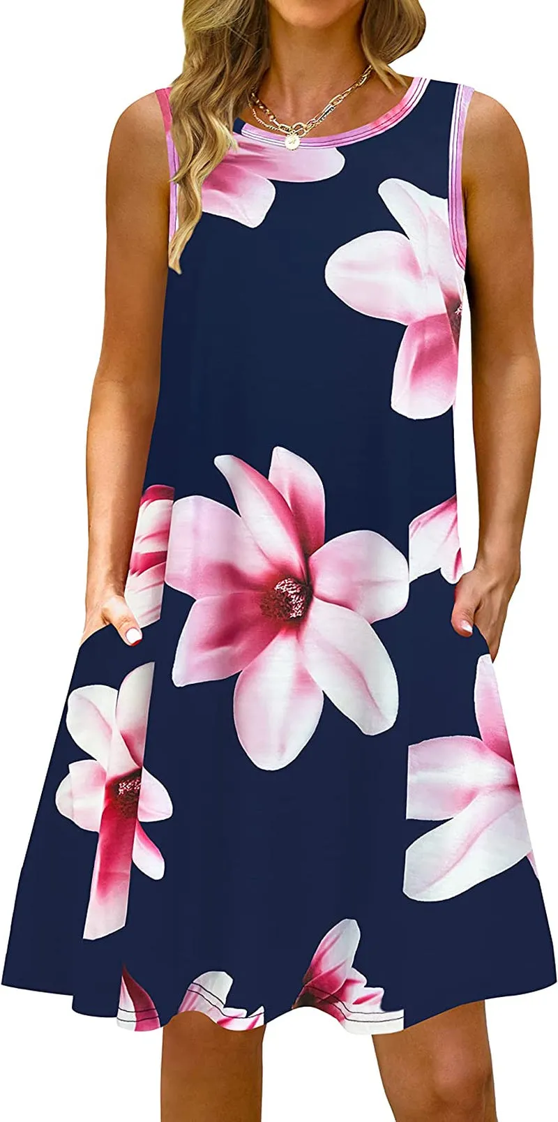 Summer Casual Tshirt Dresses for Women Swing Sun Dress Beach Swimsuit Cover Ups with Pockets