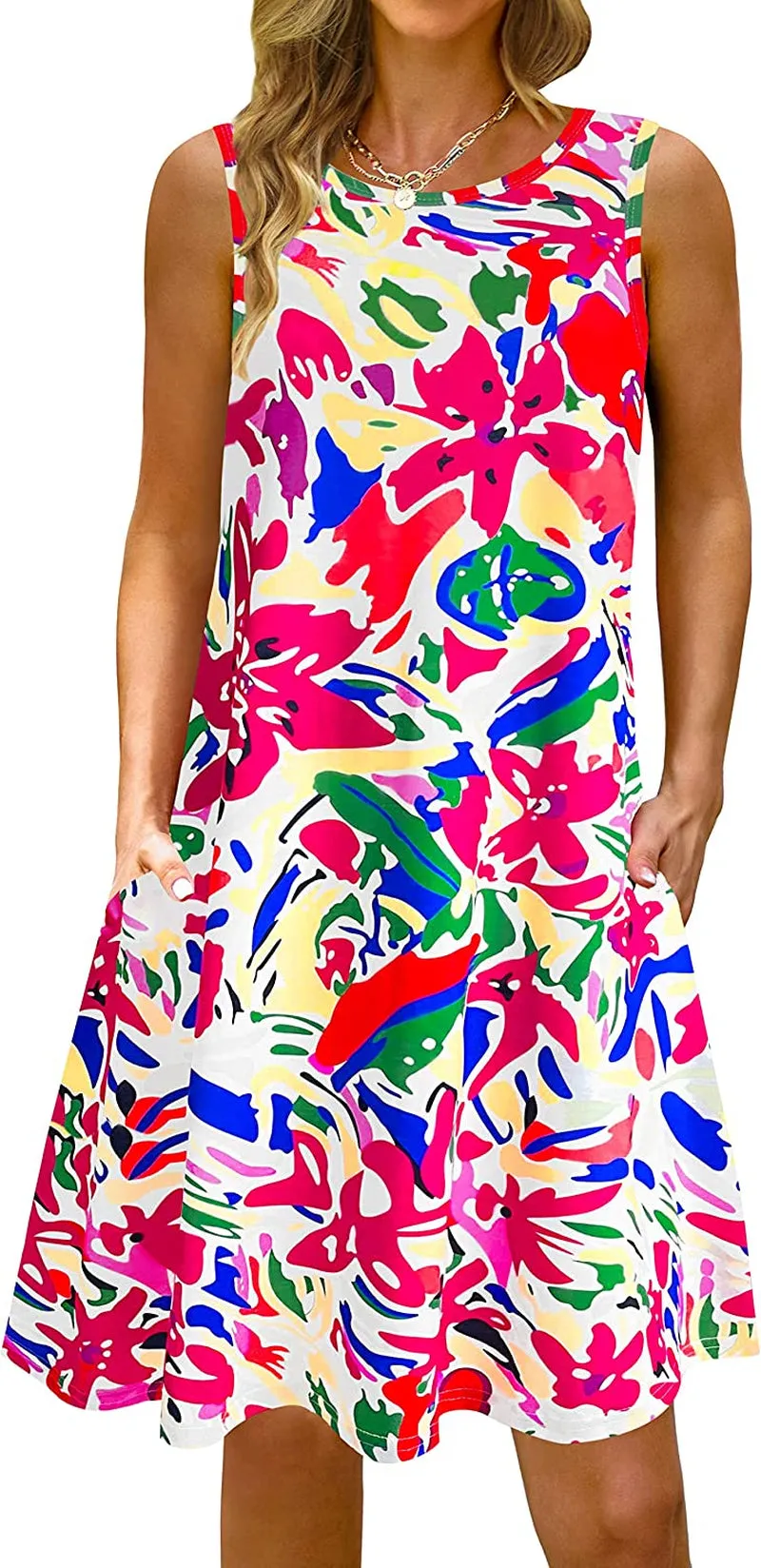 Summer Casual Tshirt Dresses for Women Swing Sun Dress Beach Swimsuit Cover Ups with Pockets
