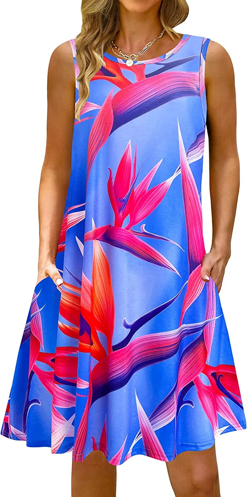 Summer Casual Tshirt Dresses for Women Swing Sun Dress Beach Swimsuit Cover Ups with Pockets